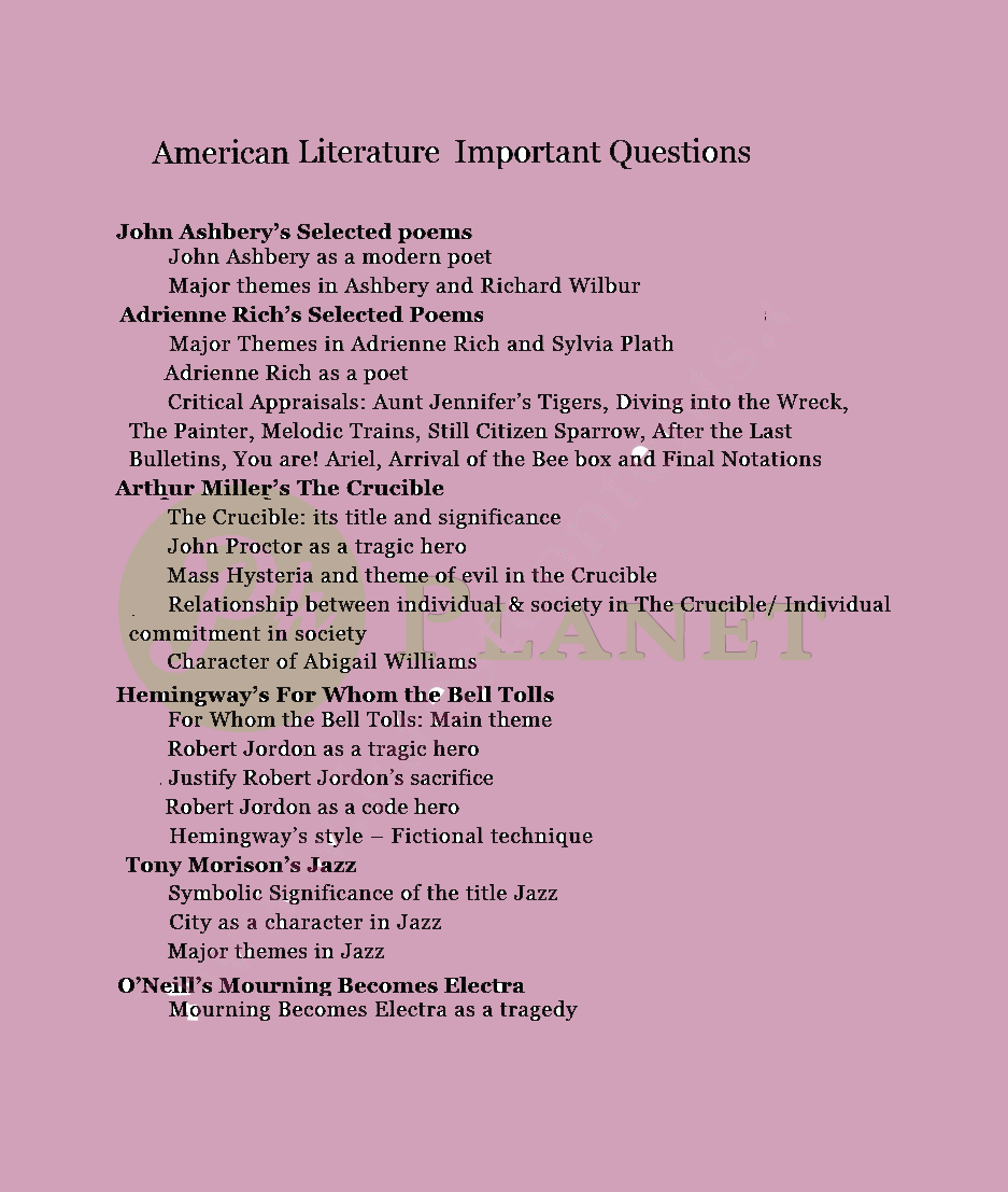 MA English American Literature Important Questions