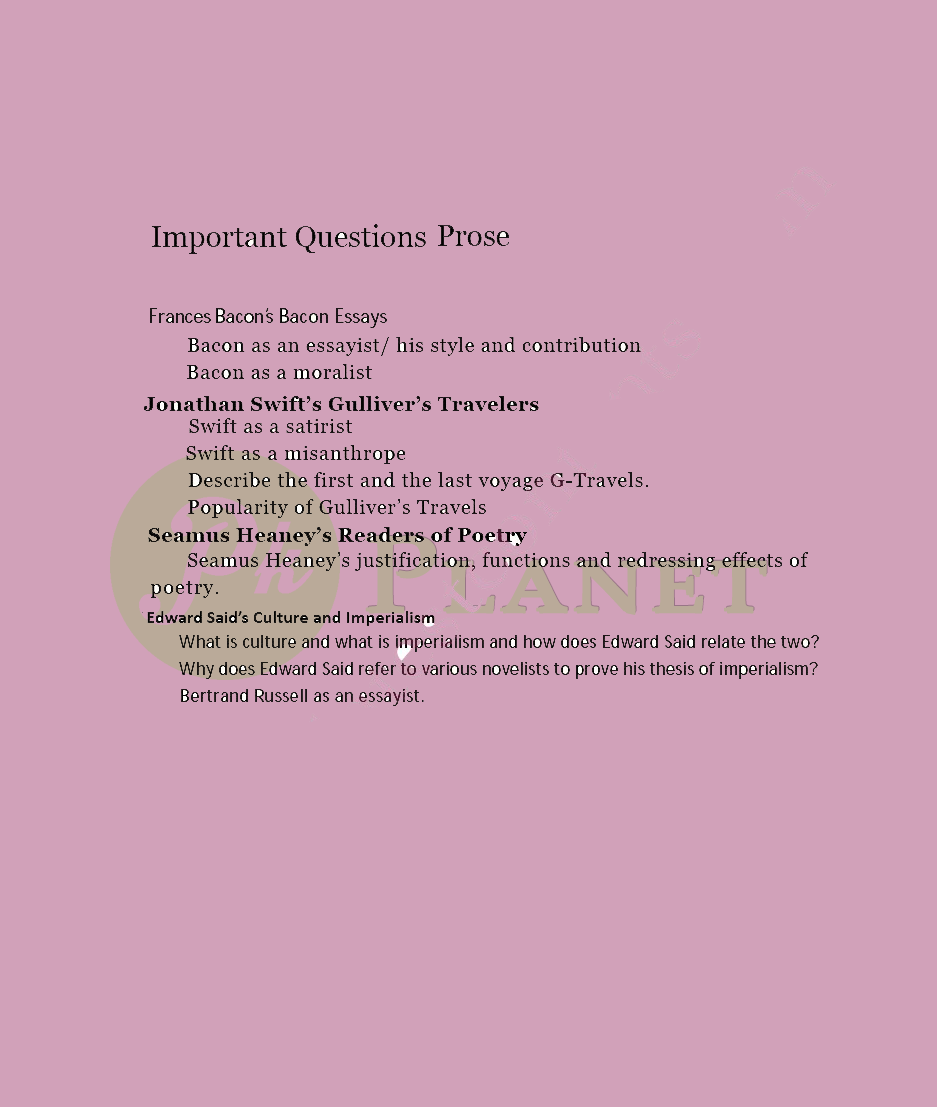 MA English Literature Important Questions for Prose