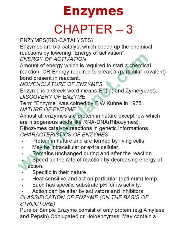 1st-Year-Biology-Easy-Notes-Chapter-#-3-(Enzymes)