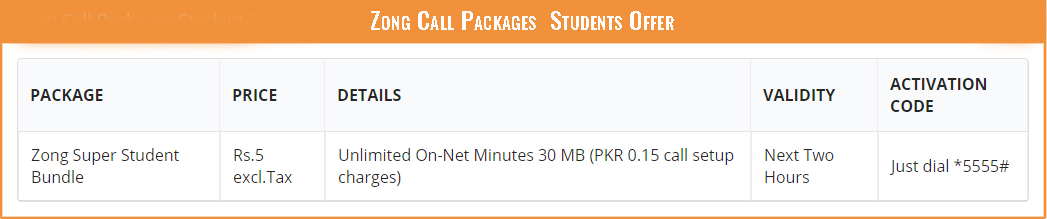 Zong Call Packages Students Offer