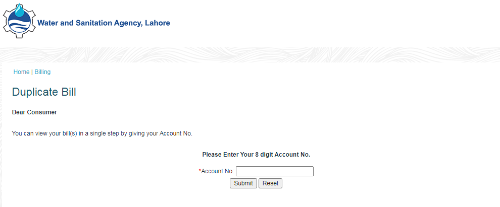 WASA Lahore Duplicate Bill Online